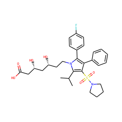 CC(C)c1c(S(=O)(=O)N2CCCC2)c(-c2ccccc2)c(-c2ccc(F)cc2)n1CC[C@@H](O)C[C@@H](O)CC(=O)O ZINC000029037711