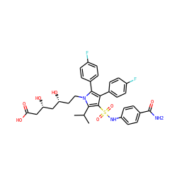 CC(C)c1c(S(=O)(=O)Nc2ccc(C(N)=O)cc2)c(-c2ccc(F)cc2)c(-c2ccc(F)cc2)n1CC[C@@H](O)C[C@@H](O)CC(=O)O ZINC000024974037