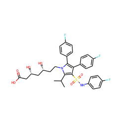 CC(C)c1c(S(=O)(=O)Nc2ccc(F)cc2)c(-c2ccc(F)cc2)c(-c2ccc(F)cc2)n1CC[C@@H](O)C[C@@H](O)CC(=O)O ZINC000029037742