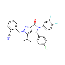 CC(C)c1c2c(nn1Cc1ccccc1C#N)C(=O)N(c1ccc(F)c(F)c1)[C@@H]2c1ccc(Cl)cc1 ZINC000206130045