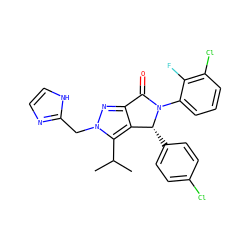 CC(C)c1c2c(nn1Cc1ncc[nH]1)C(=O)N(c1cccc(Cl)c1F)[C@@H]2c1ccc(Cl)cc1 ZINC000206112655