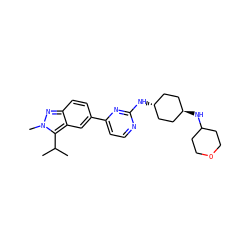 CC(C)c1c2cc(-c3ccnc(N[C@H]4CC[C@H](NC5CCOCC5)CC4)n3)ccc2nn1C ZINC000253387903