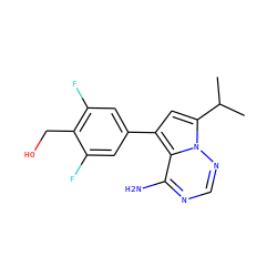 CC(C)c1cc(-c2cc(F)c(CO)c(F)c2)c2c(N)ncnn12 ZINC000206411193