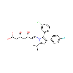 CC(C)c1cc(-c2ccc(F)cc2)c(-c2cccc(Cl)c2)n1/C=C/[C@@H](O)C[C@@H](O)CC(=O)O ZINC000028361340