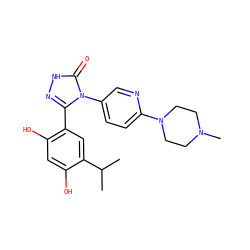 CC(C)c1cc(-c2n[nH]c(=O)n2-c2ccc(N3CCN(C)CC3)nc2)c(O)cc1O ZINC000115809395