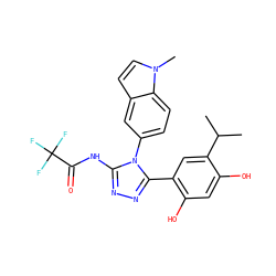 CC(C)c1cc(-c2nnc(NC(=O)C(F)(F)F)n2-c2ccc3c(ccn3C)c2)c(O)cc1O ZINC000115812721