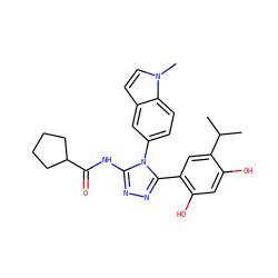 CC(C)c1cc(-c2nnc(NC(=O)C3CCCC3)n2-c2ccc3c(ccn3C)c2)c(O)cc1O ZINC000115808572
