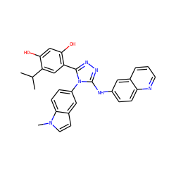 CC(C)c1cc(-c2nnc(Nc3ccc4ncccc4c3)n2-c2ccc3c(ccn3C)c2)c(O)cc1O ZINC000115811251