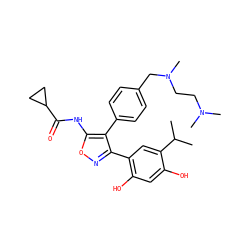 CC(C)c1cc(-c2noc(NC(=O)C3CC3)c2-c2ccc(CN(C)CCN(C)C)cc2)c(O)cc1O ZINC000299819929