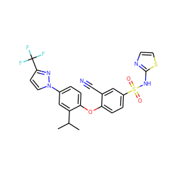 CC(C)c1cc(-n2ccc(C(F)(F)F)n2)ccc1Oc1ccc(S(=O)(=O)Nc2nccs2)cc1C#N ZINC000095582029