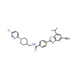 CC(C)c1cc(C#N)cc2nc(-c3ccc(C(=O)NCC4CCN(c5ccc(Br)cn5)CC4)cc3)oc12 ZINC000066098259