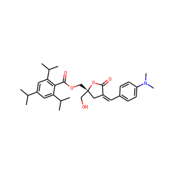 CC(C)c1cc(C(C)C)c(C(=O)OC[C@]2(CO)C/C(=C/c3ccc(N(C)C)cc3)C(=O)O2)c(C(C)C)c1 ZINC000040874324