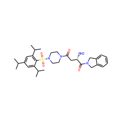 CC(C)c1cc(C(C)C)c(S(=O)(=O)N2CCN(C(=O)C[C@H](N)C(=O)N3Cc4ccccc4C3)CC2)c(C(C)C)c1 ZINC000072108470