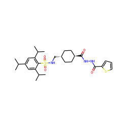 CC(C)c1cc(C(C)C)c(S(=O)(=O)NC[C@H]2CC[C@H](C(=O)NNC(=O)c3cccs3)CC2)c(C(C)C)c1 ZINC000253664089
