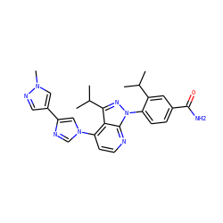CC(C)c1cc(C(N)=O)ccc1-n1nc(C(C)C)c2c(-n3cnc(-c4cnn(C)c4)c3)ccnc21 ZINC000169703511
