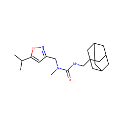 CC(C)c1cc(CN(C)C(=O)NCC23CC4CC(CC(C4)C2)C3)no1 ZINC000473155195
