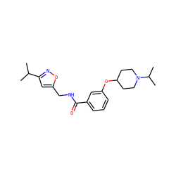 CC(C)c1cc(CNC(=O)c2cccc(OC3CCN(C(C)C)CC3)c2)on1 ZINC001772653252