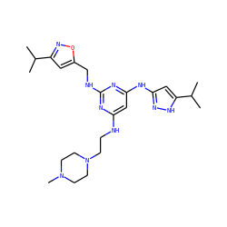 CC(C)c1cc(CNc2nc(NCCN3CCN(C)CC3)cc(Nc3cc(C(C)C)[nH]n3)n2)on1 ZINC000203003920