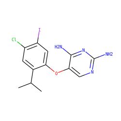 CC(C)c1cc(Cl)c(I)cc1Oc1cnc(N)nc1N ZINC000145804433