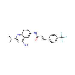 CC(C)c1cc(N)c2cc(NC(=O)/C=C/c3ccc(C(F)(F)F)cc3)ccc2n1 ZINC000036351934