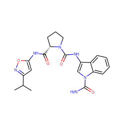 CC(C)c1cc(NC(=O)[C@@H]2CCCN2C(=O)Nc2cn(C(N)=O)c3ccccc23)on1 ZINC000148217603