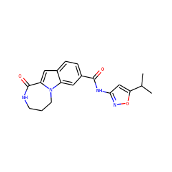 CC(C)c1cc(NC(=O)c2ccc3cc4n(c3c2)CCCNC4=O)no1 ZINC000147844790