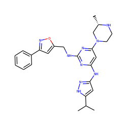 CC(C)c1cc(Nc2cc(N3CCN[C@@H](C)C3)nc(NCc3cc(-c4ccccc4)no3)n2)n[nH]1 ZINC000140170258