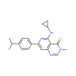 CC(C)c1ccc(-c2cc3ncn(C)c(=O)c3c(NC3CC3)n2)cc1 ZINC000115626616