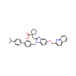 CC(C)c1ccc(-c2ccc(Cn3c(CC4(C(=O)O)CCCC4)nc4cc(OCc5ccc6ccccc6n5)ccc43)cc2)cc1 ZINC000226096094