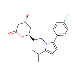 CC(C)c1ccc(-c2ccc(F)cc2)n1CC[C@@H]1C[C@@H](O)CC(=O)O1 ZINC000013861016