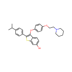 CC(C)c1ccc(-c2sc3cc(O)ccc3c2Oc2ccc(OCCN3CCCCC3)cc2)cc1 ZINC000028710084