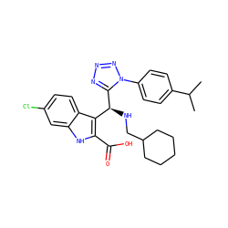 CC(C)c1ccc(-n2nnnc2[C@@H](NCC2CCCCC2)c2c(C(=O)O)[nH]c3cc(Cl)ccc23)cc1 ZINC001772643486