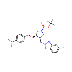CC(C)c1ccc(CO[C@H]2CN(C(=O)OC(C)(C)C)C[C@@H]2Nc2nc3ccc(F)cc3[nH]2)cc1 ZINC000206740074