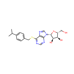CC(C)c1ccc(CSc2ncnc3c2ncn3[C@@H]2O[C@H](CO)[C@@H](O)[C@H]2O)cc1 ZINC000029058587