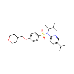 CC(C)c1ccc(N([C@H](C)C(C)C)S(=O)(=O)c2ccc(OCC3CCOCC3)cc2)nc1 ZINC000142289456