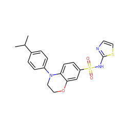 CC(C)c1ccc(N2CCOc3cc(S(=O)(=O)Nc4nccs4)ccc32)cc1 ZINC000220229967
