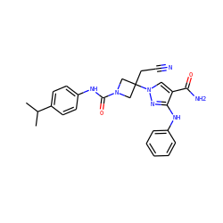 CC(C)c1ccc(NC(=O)N2CC(CC#N)(n3cc(C(N)=O)c(Nc4ccccc4)n3)C2)cc1 ZINC000222078139