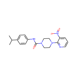 CC(C)c1ccc(NC(=O)N2CCN(c3ncccc3[N+](=O)[O-])CC2)cc1 ZINC000013553803
