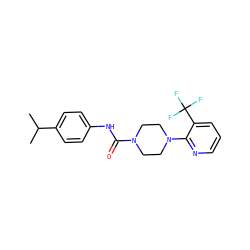 CC(C)c1ccc(NC(=O)N2CCN(c3ncccc3C(F)(F)F)CC2)cc1 ZINC000027194313