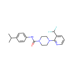 CC(C)c1ccc(NC(=O)N2CCN(c3ncccc3C(F)F)CC2)cc1 ZINC000013553808