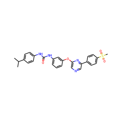 CC(C)c1ccc(NC(=O)Nc2cccc(Oc3cncc(-c4ccc(S(C)(=O)=O)cc4)n3)c2)cc1 ZINC000473087438