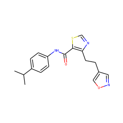 CC(C)c1ccc(NC(=O)c2scnc2CCc2cnoc2)cc1 ZINC000014946547