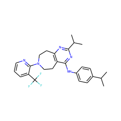 CC(C)c1ccc(Nc2nc(C(C)C)nc3c2CCN(c2ncccc2C(F)(F)F)CC3)cc1 ZINC000144954138