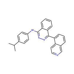 CC(C)c1ccc(Nc2nnc(-c3cccc4cnccc34)c3ccccc23)cc1 ZINC000028571396
