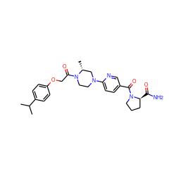 CC(C)c1ccc(OCC(=O)N2CCN(c3ccc(C(=O)N4CCC[C@@H]4C(N)=O)cn3)C[C@H]2C)cc1 ZINC000096283483