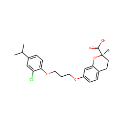 CC(C)c1ccc(OCCCOc2ccc3c(c2)O[C@@](C)(C(=O)O)CC3)c(Cl)c1 ZINC000028125854