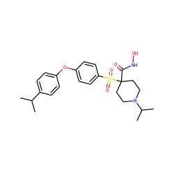 CC(C)c1ccc(Oc2ccc(S(=O)(=O)C3(C(=O)NO)CCN(C(C)C)CC3)cc2)cc1 ZINC000072110219