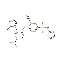 CC(C)c1ccc(Oc2ccc(S(=O)(=O)Nc3nccs3)cc2C#N)c(-c2ccnn2C)c1 ZINC000095583220