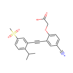CC(C)c1ccc(S(C)(=O)=O)cc1C#Cc1cc(C#N)ccc1OCC(=O)O ZINC000073196490