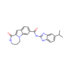 CC(C)c1ccc2[nH]c(NC(=O)c3ccc4cc5n(c4c3)CCCNC5=O)nc2c1 ZINC000147713094